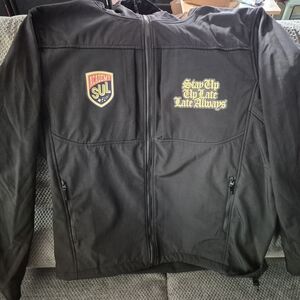 Black Zip-Front Men's Jacket - 'Stay Up Up Late' Patch